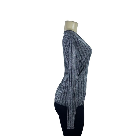 Sag Harbor Womens Gray Acrylic/Lurex Button-Up V-Neck Cardigan Sweater Size 12 - Picture 2 of 6